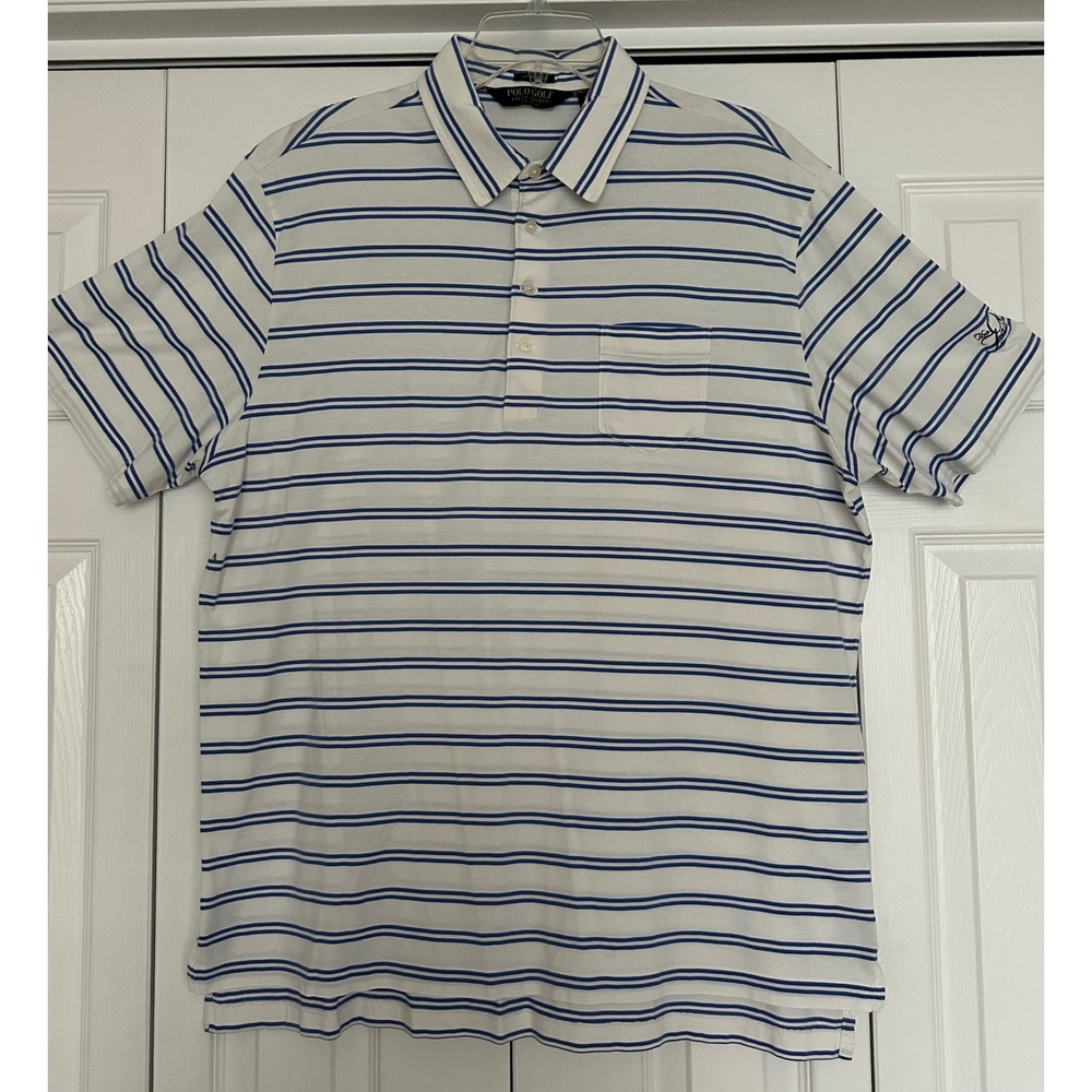 Polo Golf Ralph Lauren Mens Blue Striped Vtg Lisle Polo from The Olde Farm, Va